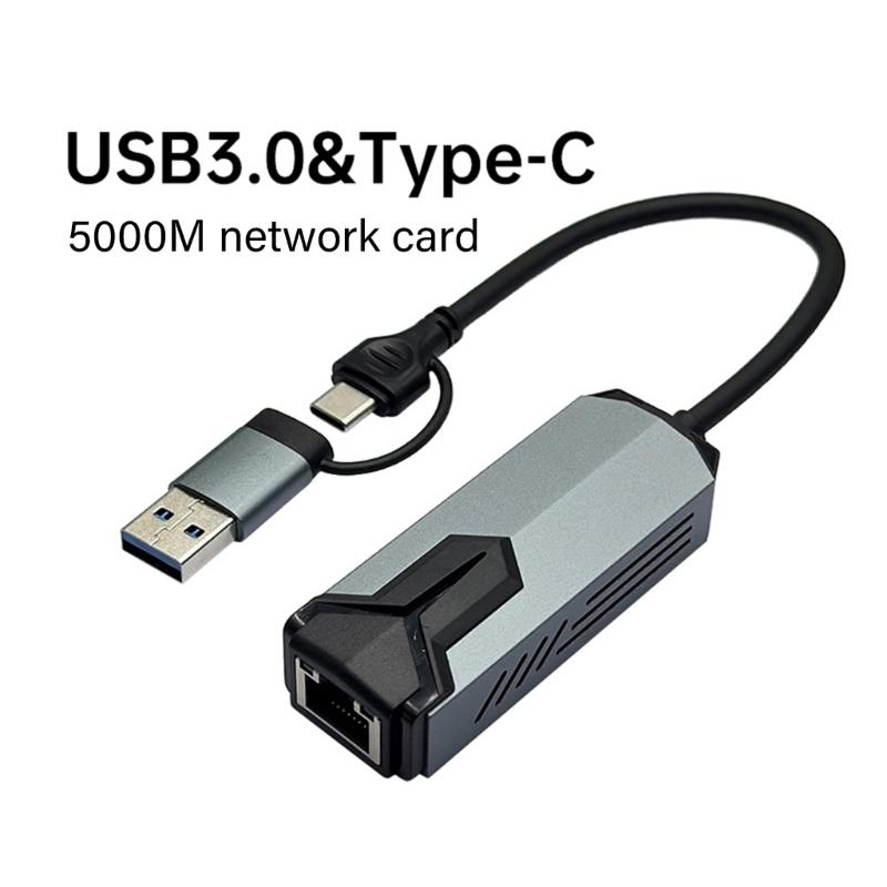 USB C RJ45 Networking Adapter 5000Mbps Gigabit LAN Port Aluminum Shell Plugs and Play For Remote PC Wake Up Capability