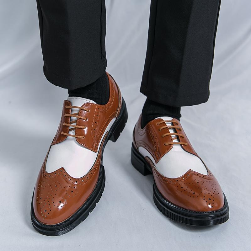 Fashion Men Fashion Wedding Party Shoes Flats Men's Business Shoes Brogue Color Matching Walking Footwear Oxford Dress Leather Shoes