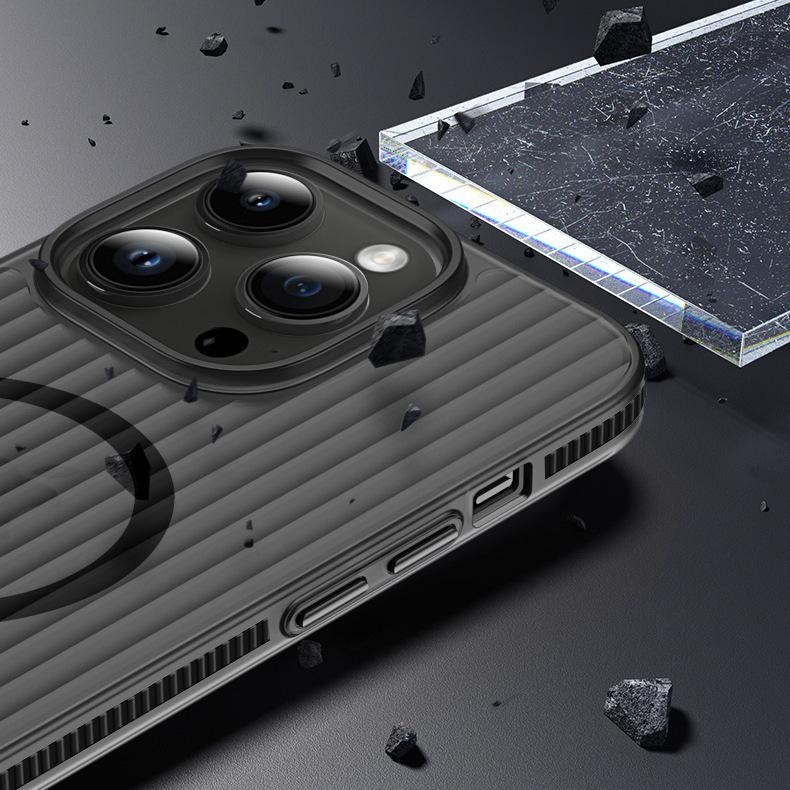 Suitable for IPhone16 Corrugated Magnetic Phone Case with Matte 15 Anti-slip Stripes and Apple 14pro Anti-drop Protective Case