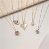 18K Gold Heart Series Copper Necklace with 3-Color Zirconia and Water Ripple Clavicle Chain