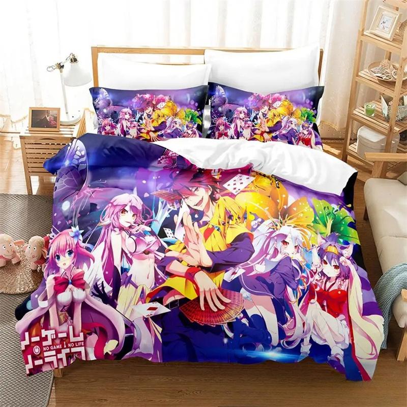

3D Print Anime No Game No Life Bedding Set Boys Girls Twin Queen King Size Duvet Cover Pillowcase Bed boys Adult Tool 135x200cm 2pcs