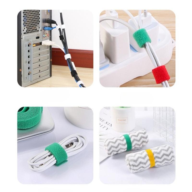 10Pcs Data Cable Storage Velcro Straps, Back-To-Back Self-Adhesive Cable Straps, Nylon Reusable Straps