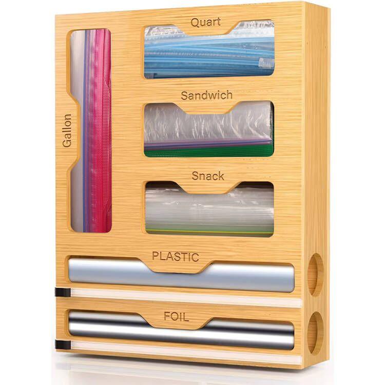 

Многофункциональный бамбуковый ящик с замком-молнией, органайзер для хранения сэндвич-сумок, галлон-кварта, сумка-органайзер на молнии для хранения