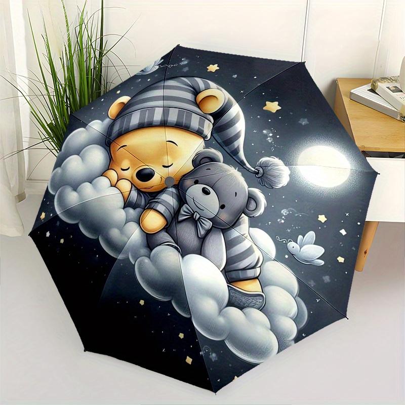 

Winnie the Pooh Themed Automatic opening and closing folding umbrella, 8-rib windproof, compact travel design, suitable for all occasion | F