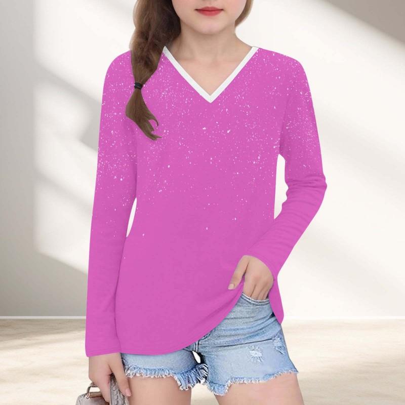 Womens V-Neck Long Sleeve Loose Fit T-Shirt With Polka Dot Print Casual Oversized Top Daily Wear