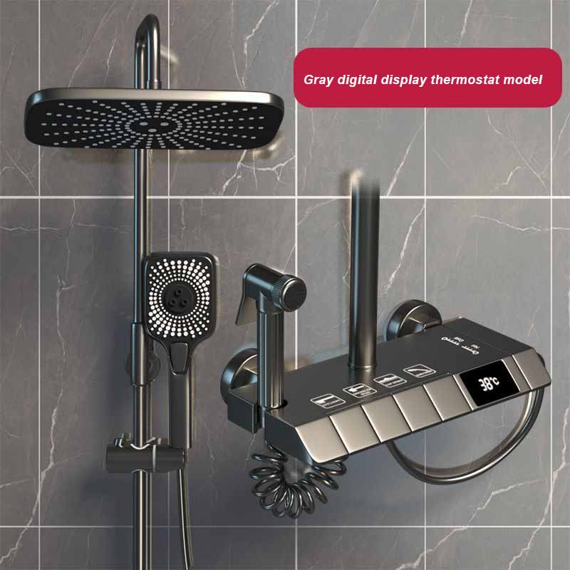

4-скоростной душевой набор с горячей и холодной водой/термостатом, полностью медный душевой набор с цифровым дисплеем, дополнительный душ Digital Thermostat серый