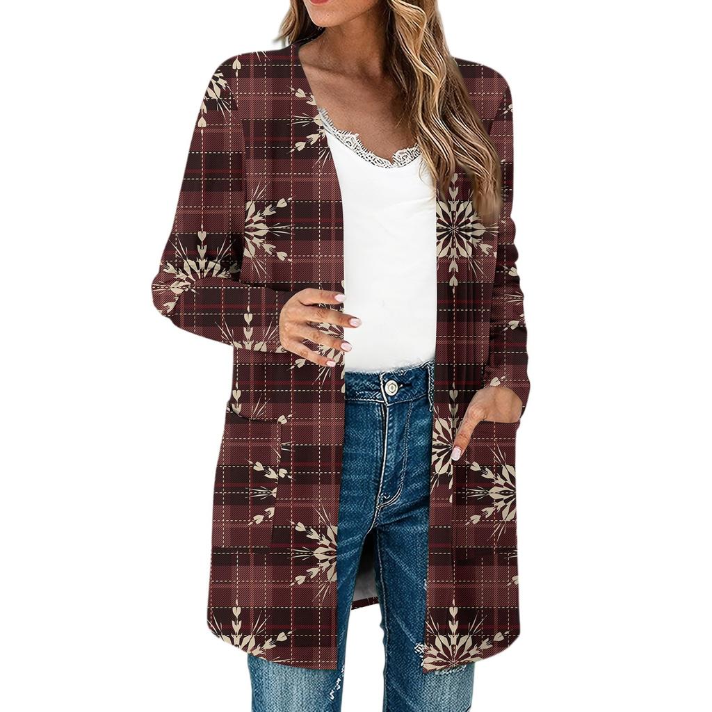 Women's Lightweight Long Sleeve Open Front Cardigans Long Sleeve Lightweight Vintage Printed Coat With Pockets
