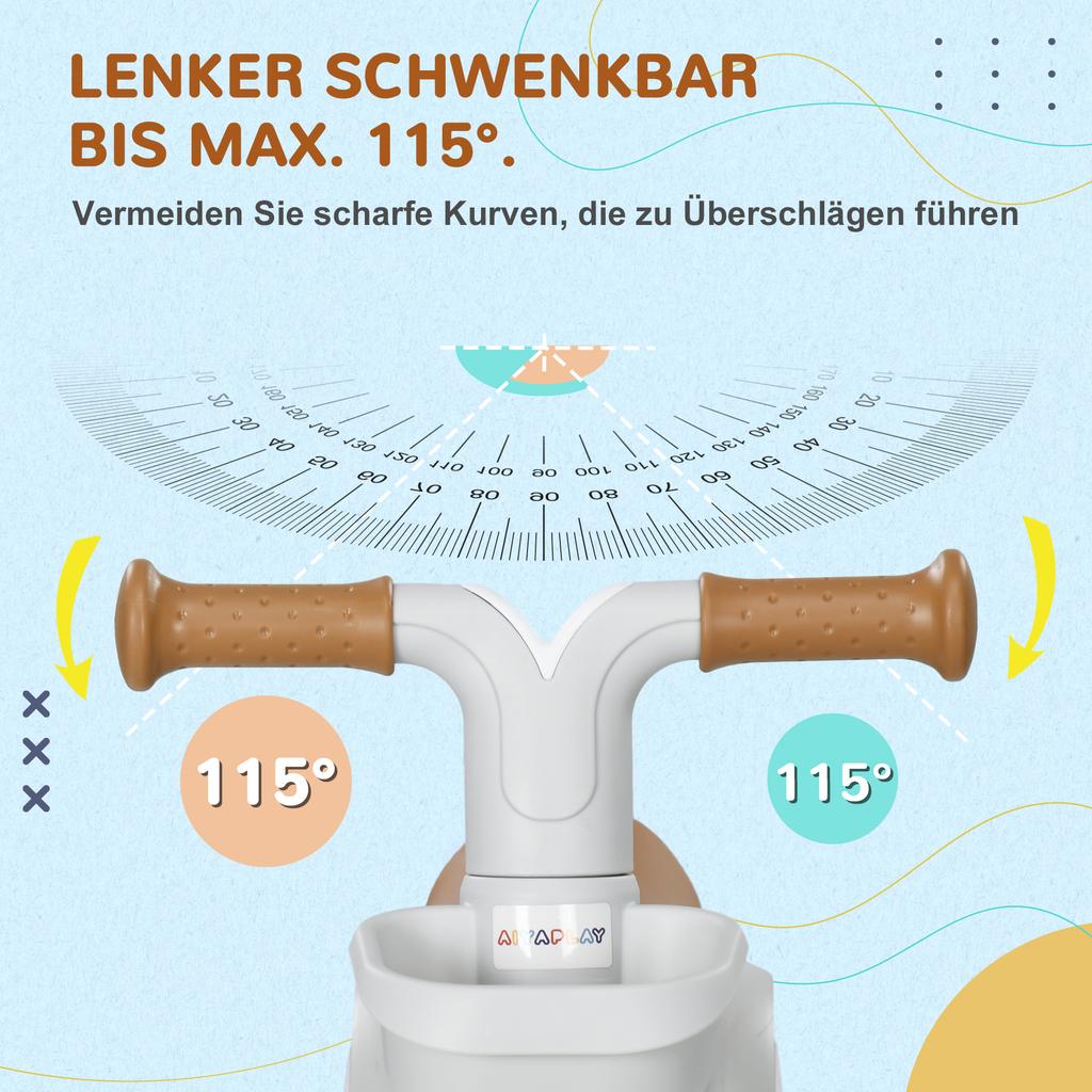 Kinder Laufrad für 1-3 Jahre mit verstellbarem Sitz, geräuschlosen Rädern, Weiß