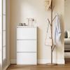 Metal Shoe Cabinet With 3 Flip Compartments Slim Wall Mounted Shoe Rack For 6 Pairs Of Shoes White