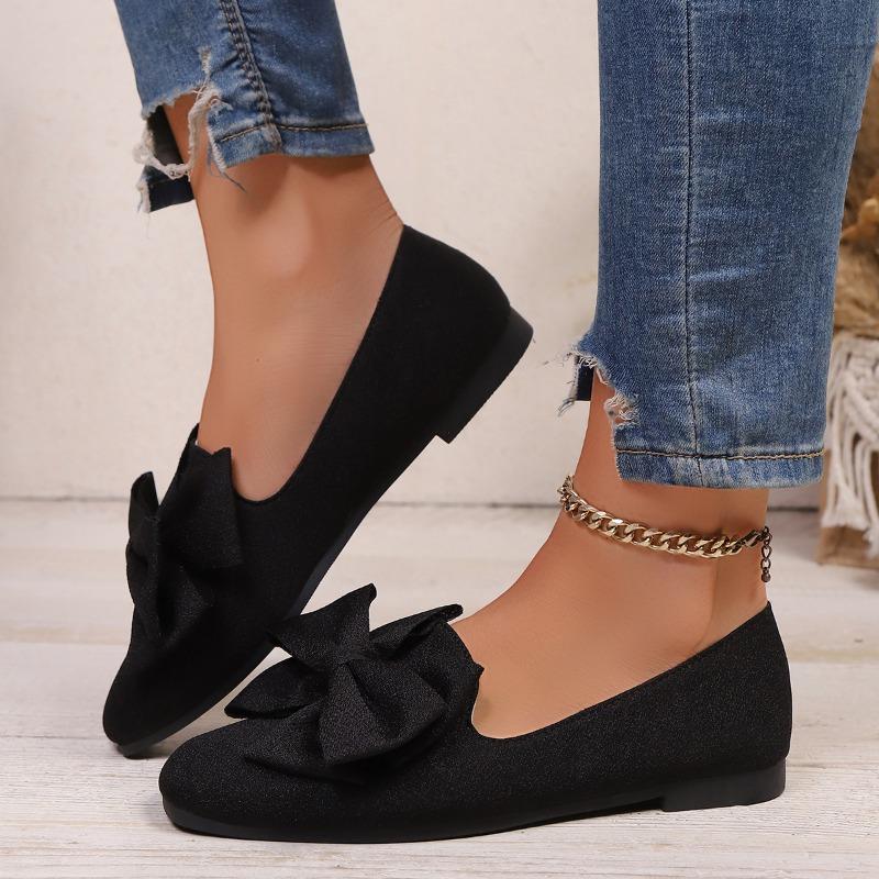 Women's New Flat Single Shoes Women's Large Size Bow Pointed Lazy Shoes