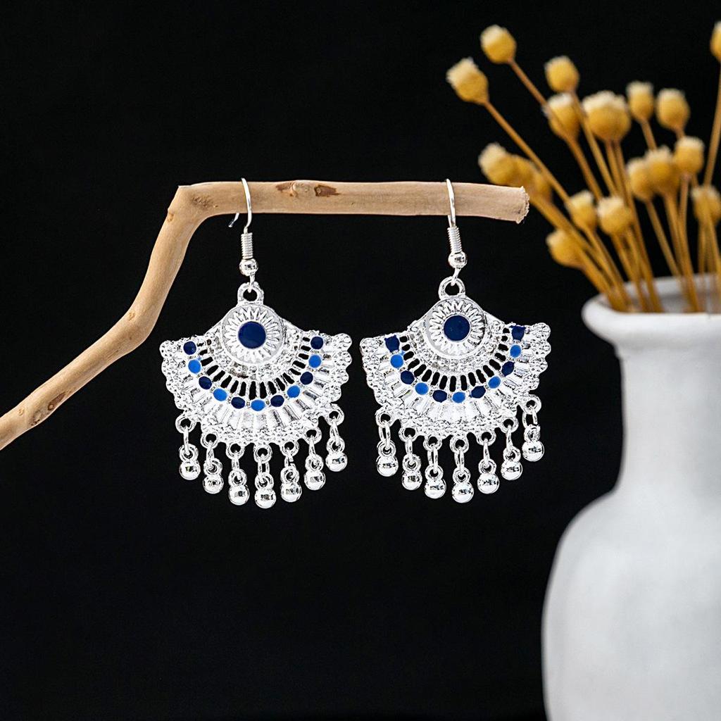 Vintage Ethnic Miao Silver Teardrop Tassel Earrings