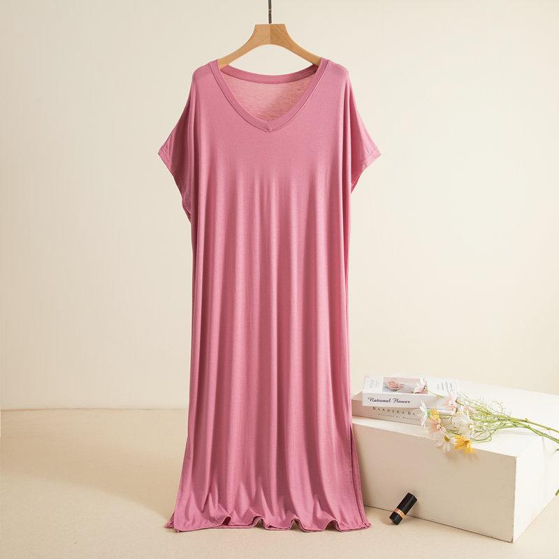 

Женская летняя ночная рубашка из модала с V-образным вырезом, свободного кроя, короткими рукавами, легкая, с длинной юбкой. Large