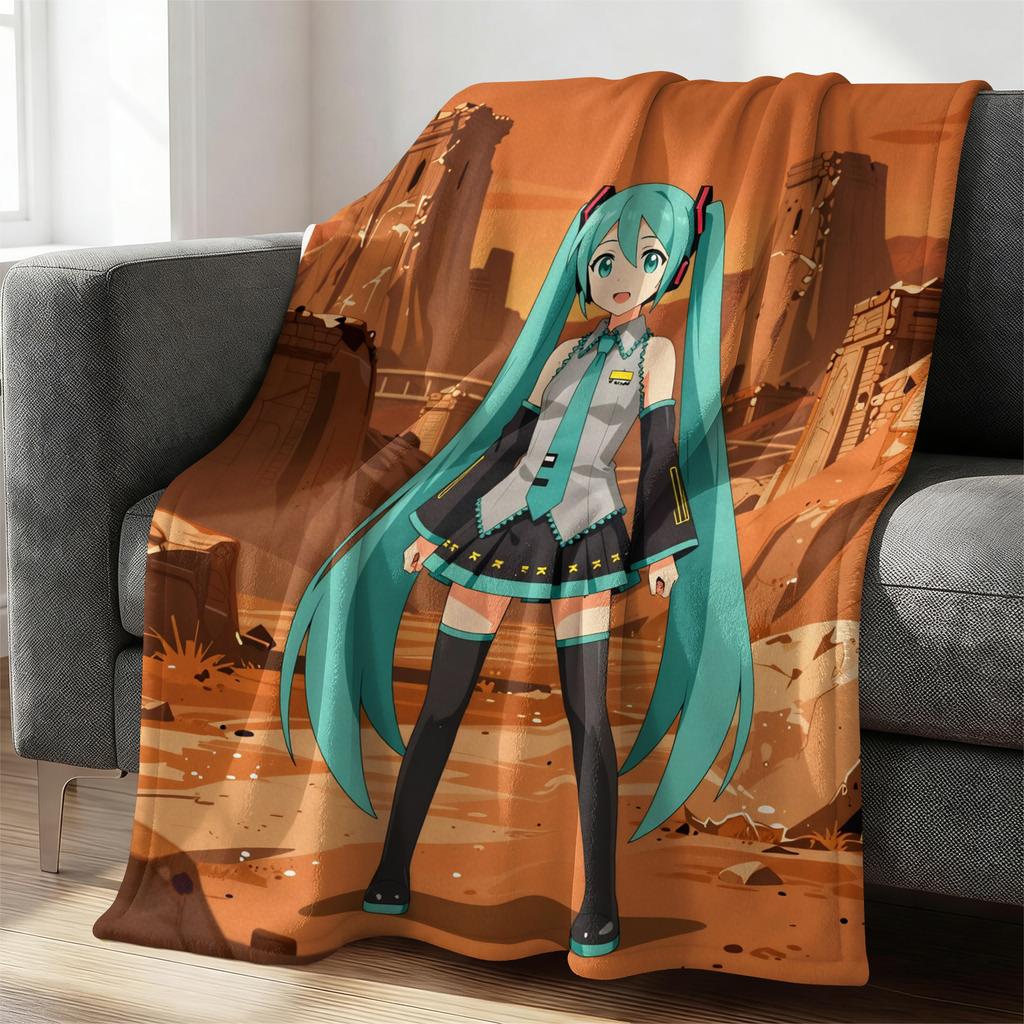 Hatsune Miku Rock Star Flannel Throw Blanket Gift for Anime Fan Summer Soft Nap Throw Sofa Blanket Bed Cover Travel Blanket