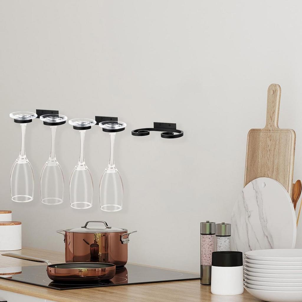 4Pcs Elegant Metal Wine Glass Rack Wall Mounted Stemwares Holder for Kitchen Storage Creative Under Cabinet Cup Hangers