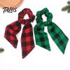 Plaid Ribbon Hair Ties Christmas Bow Ties, Elastic Scrunchies for Women and Festive Decorations Girls, Red or Green Checkered Ponytail Holder Holiday