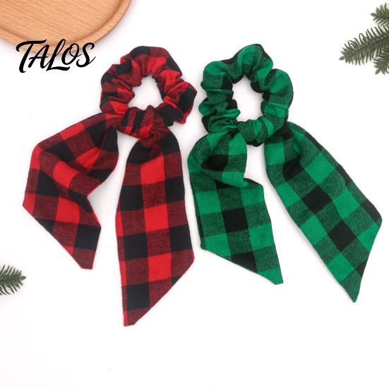 Plaid Ribbon Hair Ties Christmas Bow Ties, Elastic Scrunchies for Women and Festive Decorations Girls, Red or Green Checkered Ponytail Holder Holiday