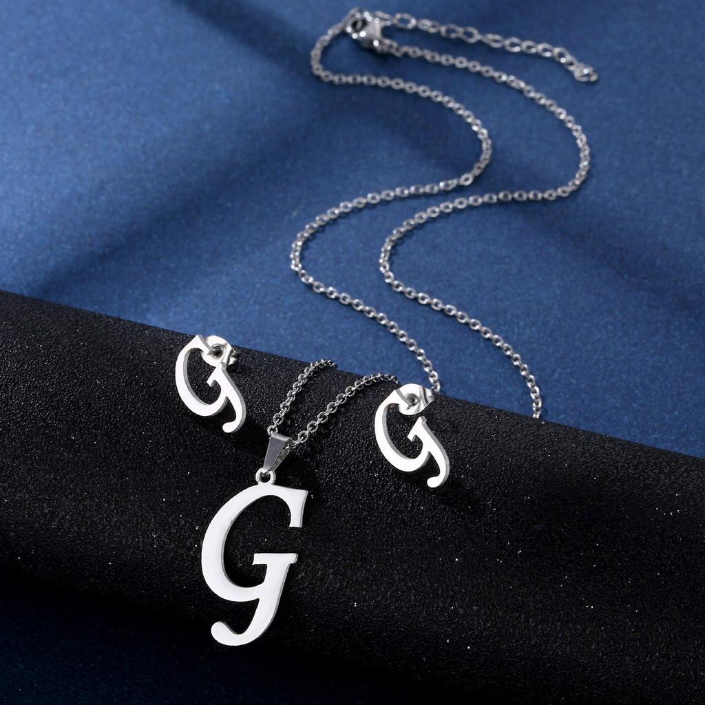 Stainless Steel Letter Pendant Necklace Unisex Jewelry Set Letter Earrings Party Accessory Present for Fashion Lover