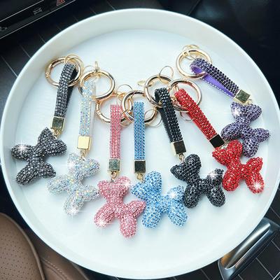 Diamond Balloon Dog Car Key Chain, Cute Cartoon Bag, Bag Pendant, Exquisite Diamond Rope Puppy Creative Gift