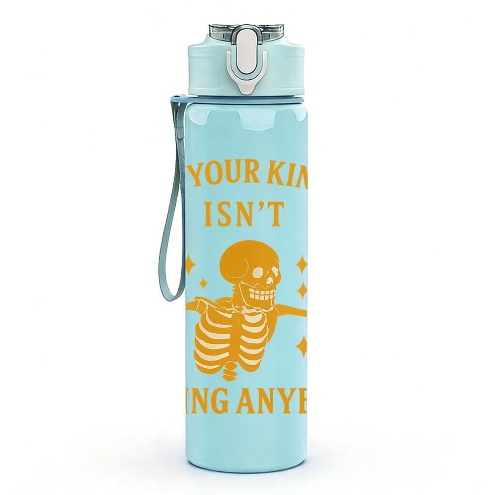 1PC Wheres Your Kindness Skeleton Print 750ml Color Plastic Sports Water Bottle Leakproof Flip Straw Lid Suitable for Sports Office Home Use