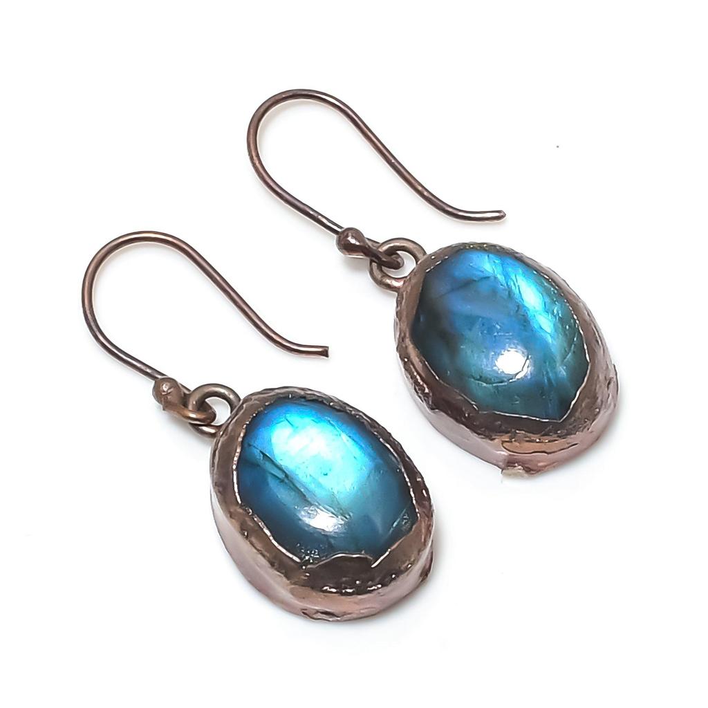 Labradorite Copper Electroformed Earrings, Handmade Gemstone Earrings Jewelry, Gifts For Wife Brand New Earrings