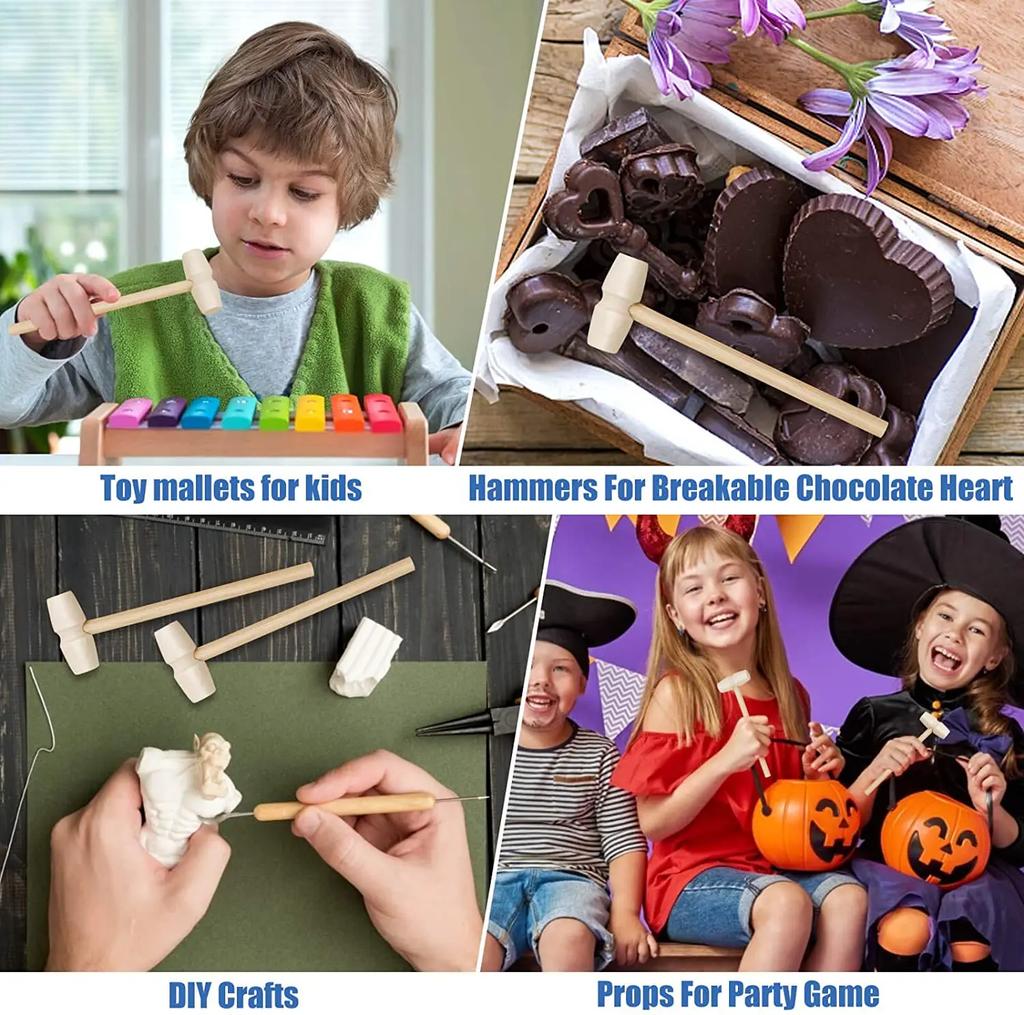 Small Wooden Mallets Mini Wood Hammer For Seafood Crab Lobster Hammer Pounding Toy for Boys Girls Breakable Chocolate Heart Tool
