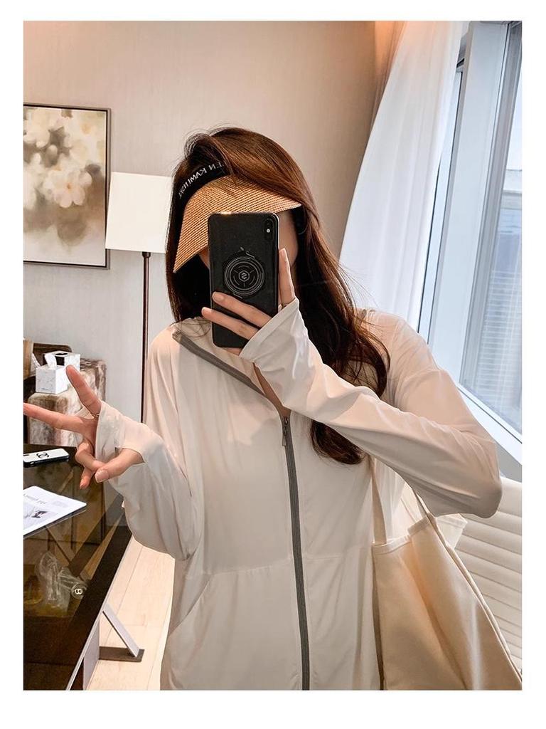 Women's Ice Silk UV Protection Hooded Cardigan - Summer Thin, Breathable, Loose-Fit, Slimming, Versatile.