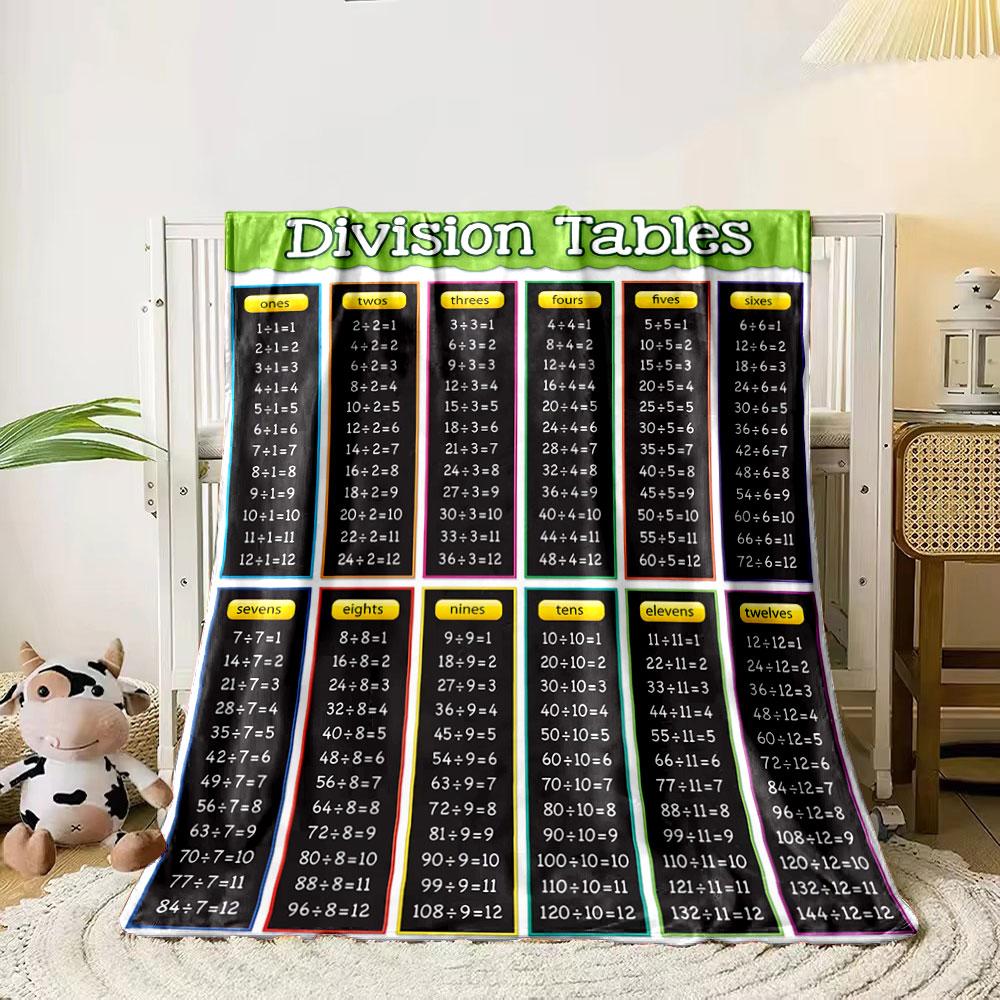 The image shows division tables organized by numbers from 1 to 12. for all seasons blanket lunch break throw gift 80cm x 120cm