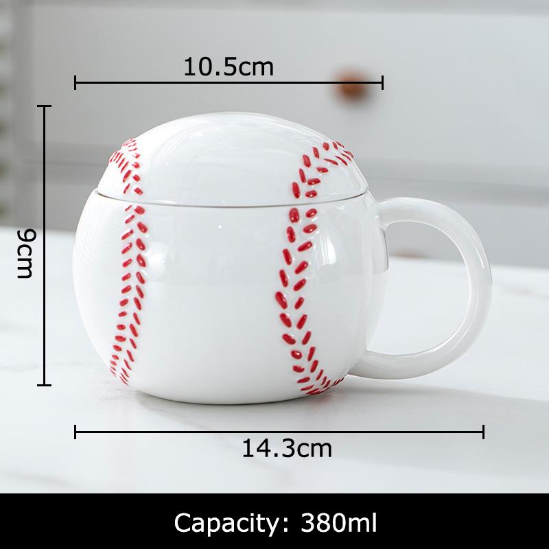 Creative Baseball Shape Mug Ceramic Cups with Lid Dining Table Coffee Mugs Afternoon Tea Teacup Water Cup Fruits Juice Container