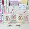 High Looking Cute Little Bear Goblet Cartoon Ceramic Mug with Lid Spoon Girl Coffee Cup Birthday Gift