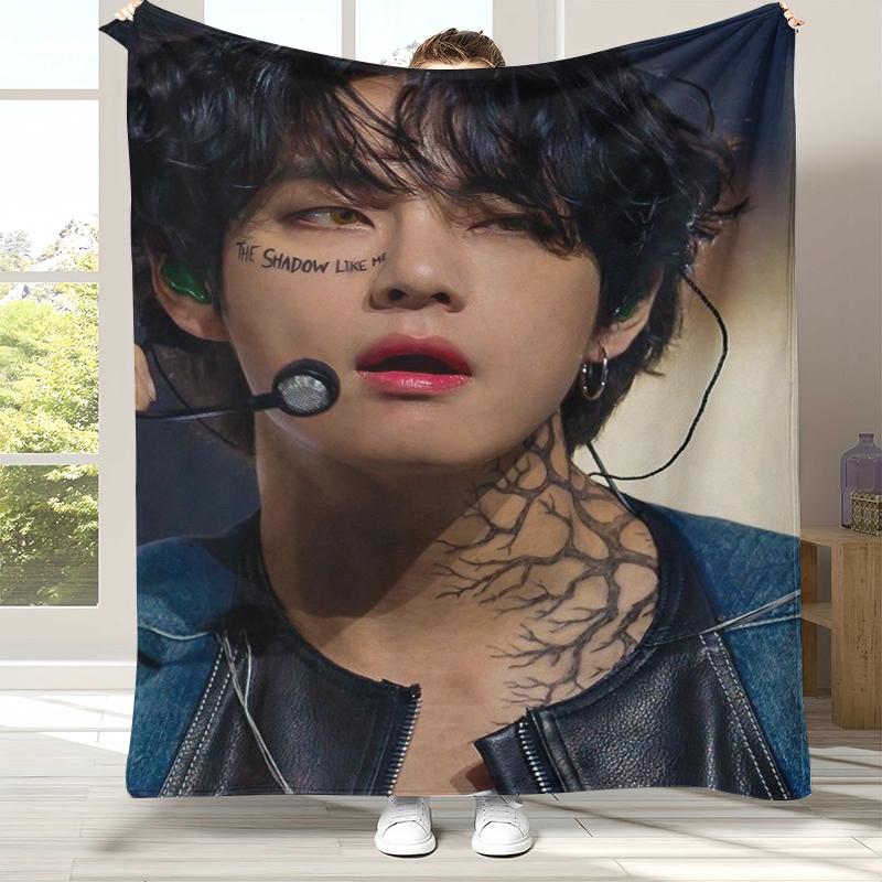 Kim Tae Hyung V Kpop B-BTS Flanelldecke, Ultraweiche Warme Plüschdecke für Zuhause Schlafzimmer Bett Sofa Abdeckung Büro Camping Picknick
