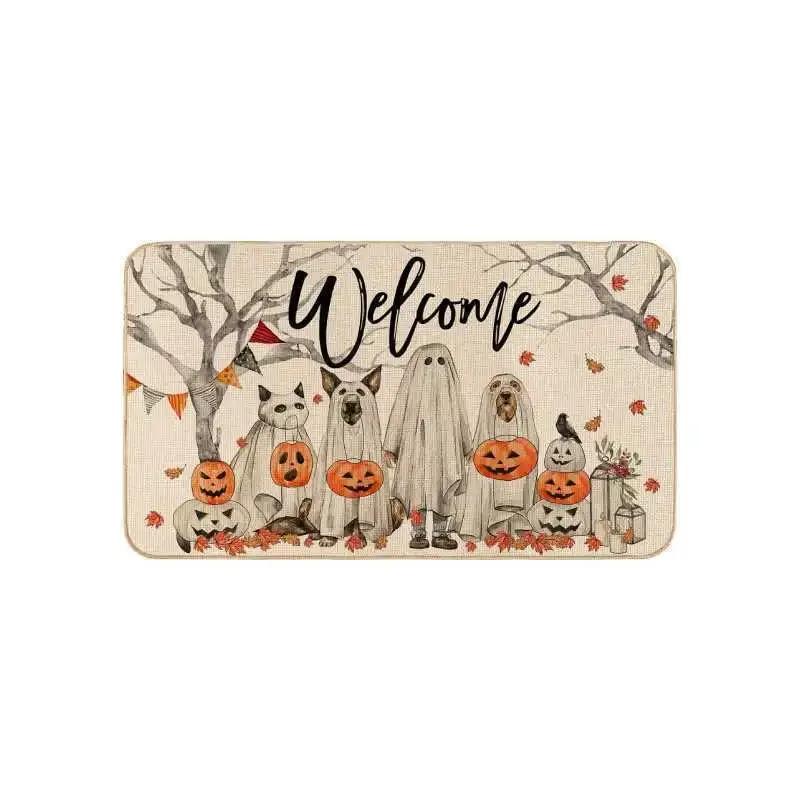 Spooky Halloween Welcome Mat 50x80cm Entrance Mat with Ghost Pumpkin Design Perfect for Bathroom Door Home Halloween Decorations