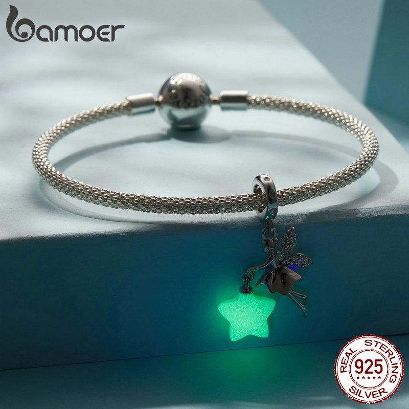 BAMOER Glow In The Dark 925 Sterling Silver Magical Fairy Charm Fit Original Bracelet DIY 925 Bamoer Luminous Beads