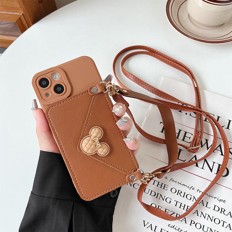 

For Iphone16Promax Phone Case Apple 17 Crossbody Rope 13 Mickey Mouse Wallet 15/Xr Card Case 8 iPhone 7/8/SE 2020