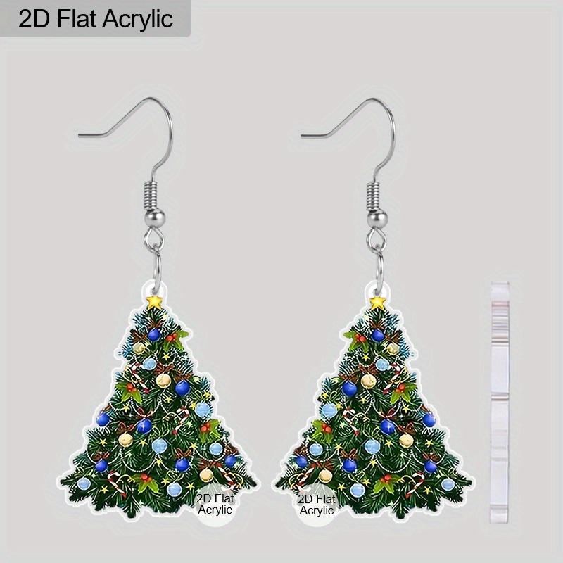 

2D Плоские серьги в виде рождественской елки, акриловые серьги для рождественских праздников, красочные серьги-подвески в виде рождественской елки для рождественских украшений, подарки для женщин зелёный