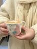 Creative Cute Bear Pattern Ceramic Mugs with Handle Hand Pinched Irregular Coffee Cups Handmade Breakfast Milk Oatmeal Tea Cup