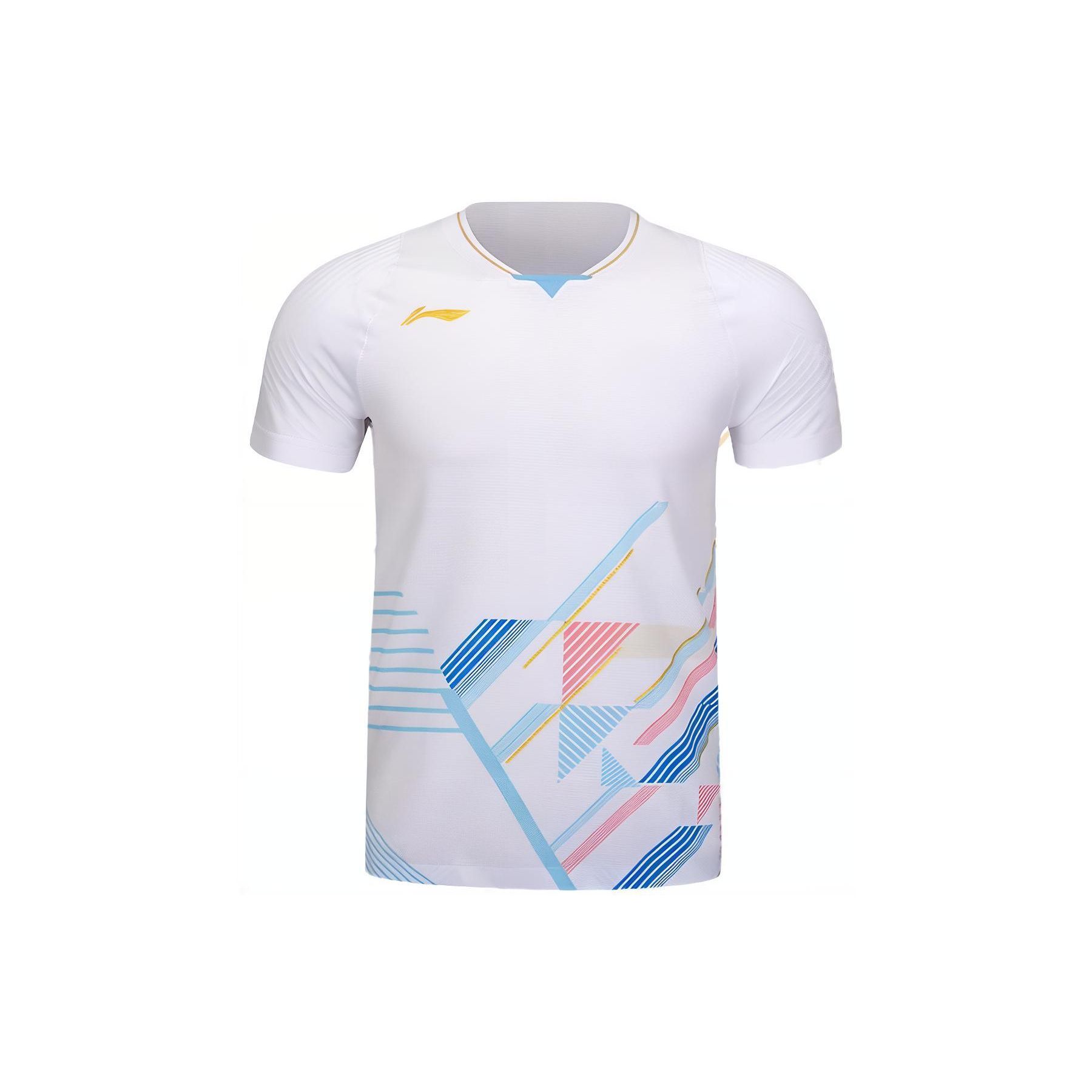 

Li-Ning Спортивная футболка с цветными блоками в полоску, быстросохнущая, дышащая, с коротким рукавом, мужская, белая AAYT581-3 M