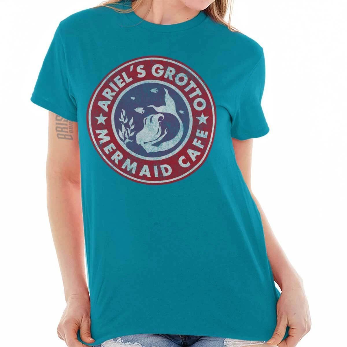 Cute Underwater Princess Grotto Mermaid Café Womens Graphic Crewneck T Shirt Tee XS