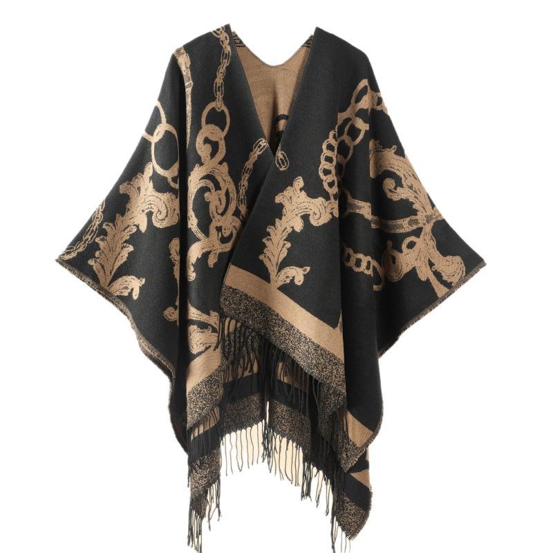 New Product Women's Autumn and Winter Warm Scarf Shawl Cape Fashion Jacquard Fringed Cape Office Warm Blanket