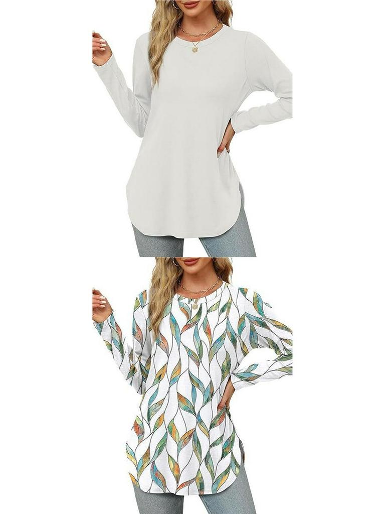 Autumn Women's Solid Long Sleeve Round Neck Loose Casual Top