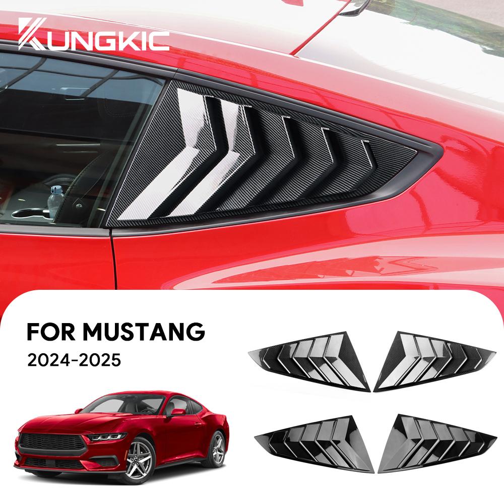 Carbon Fiber Style Rear Side Spoiler for Ford Mustang GT S650 2024-2026, Gloss Black Triangular Splitter