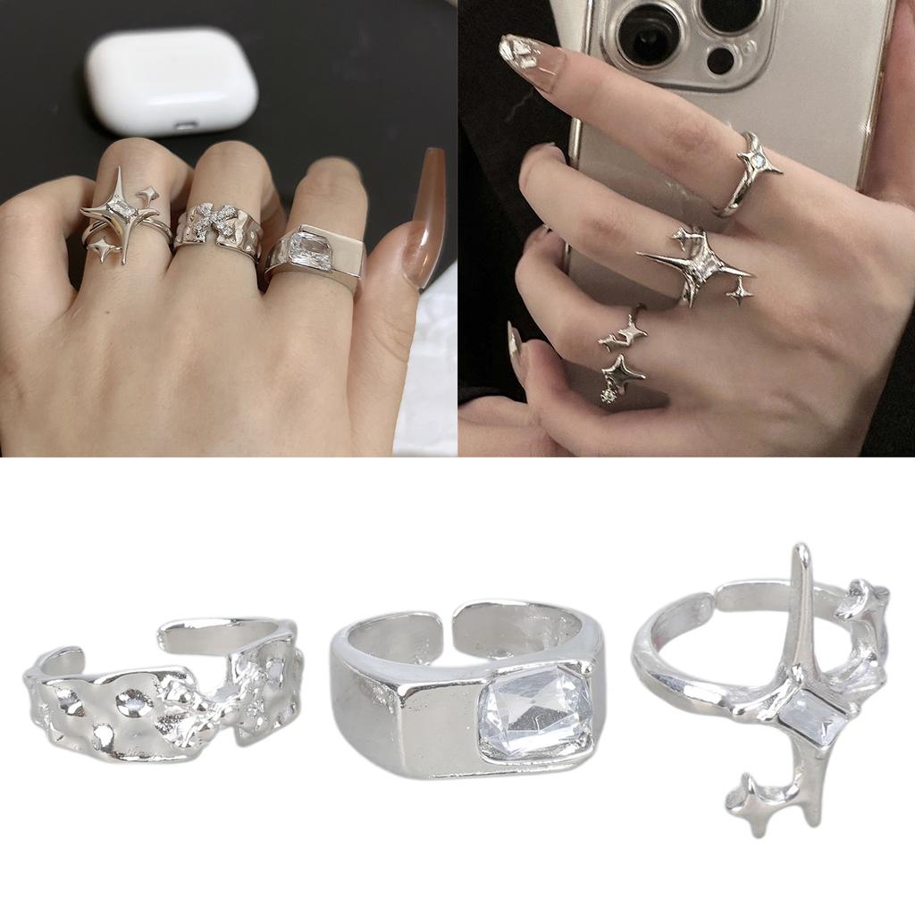 Fashionable Love Zircon Star Texture Couple Rings Decoration Portable for Fashion Couples Daily Use Casual Wear