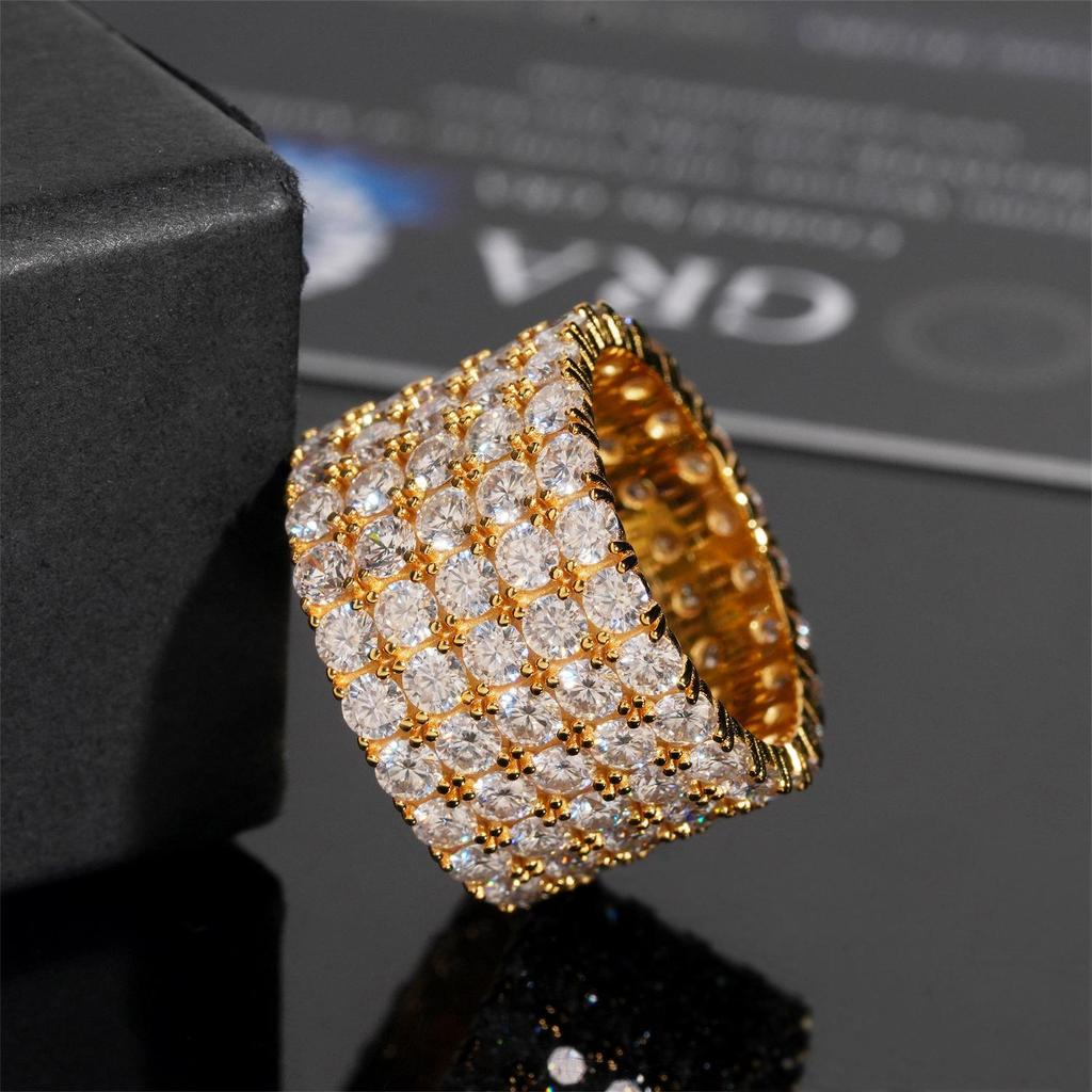 European Style Unisex Hip Hop Moissanite 5-Row Full Diamond Pave Ring