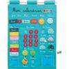LUDI - Modrý kalendář pro děti od 3 let. Látkový panel s výšivkou 53 x 38 cm a nástěnným závěsem - 45 odnímatelných štítků