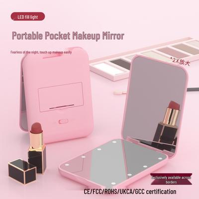 Portable LED Makeup Mirror with 2X Magnification - Handheld, Folding Design