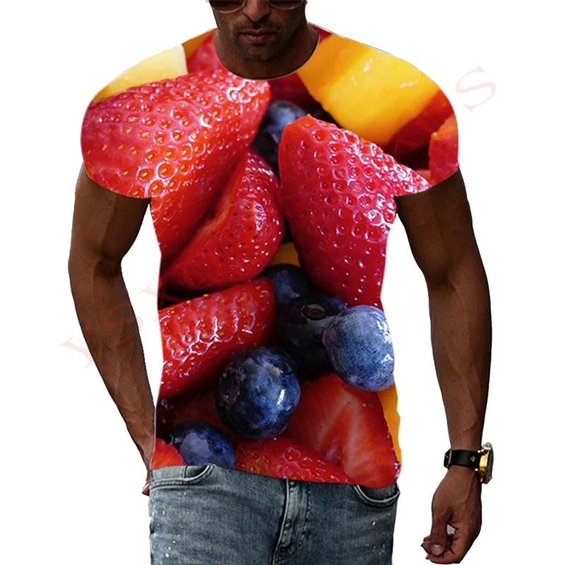 Men's fresh fruit printed T-shirt, round neck shirt, comfortable, personalized, trendy, Harajuku, summer