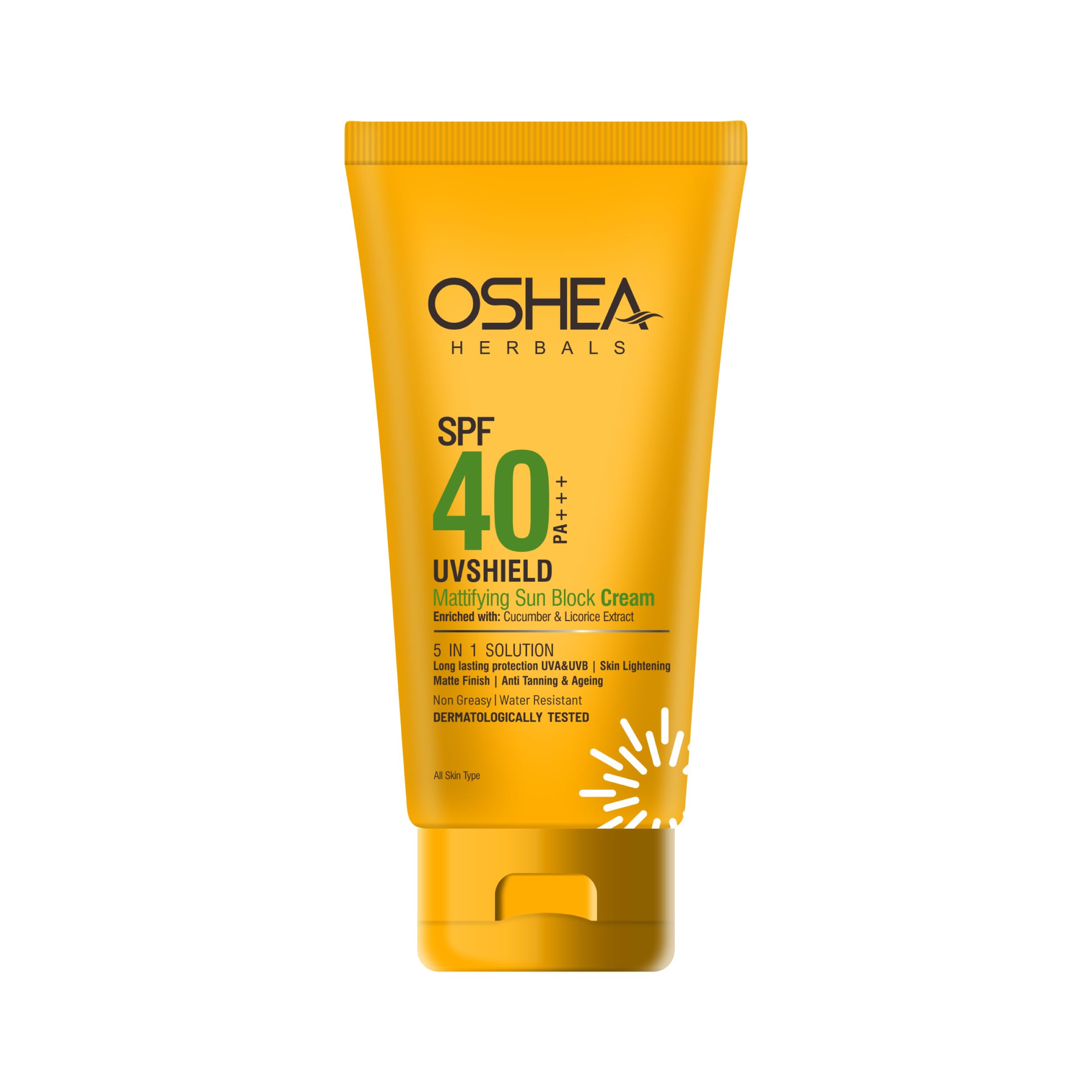 Oshea Herbals SPF 40 PA +++ UVshield Mattifying Non Greasy & Water Resistant Sunscreen for All Skin Types | Protection from UVA & UVB, Removes Tann