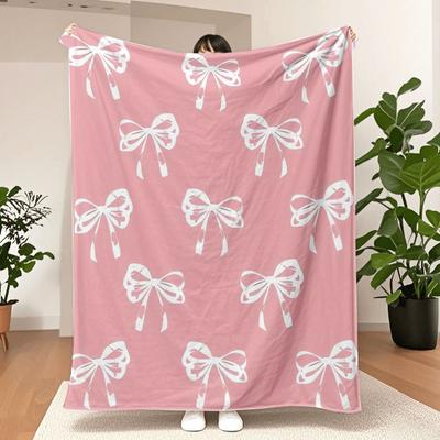 Manta Borrosa con Lazo Rosa Linda Manta de Lanzamiento con Lazo Pajarita Manta Acogedora de Franela para el Día de San Valentín Hogar Cama Sofá Sillón