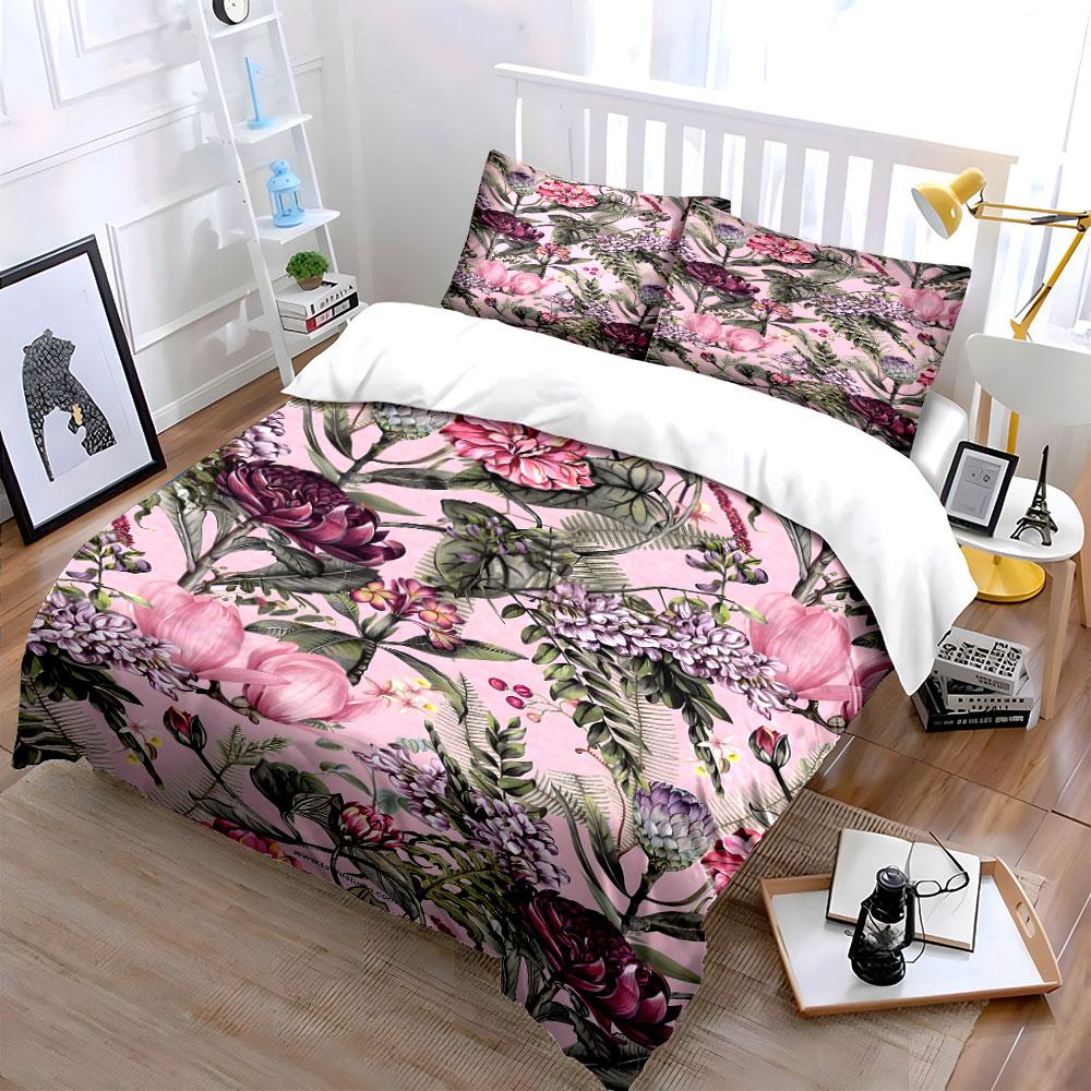 Exquisite pink floral pattern Print Bedding Set 1 Duvet Cover 2 Pillowcases for Adult and Children Luxury Gift Full Size