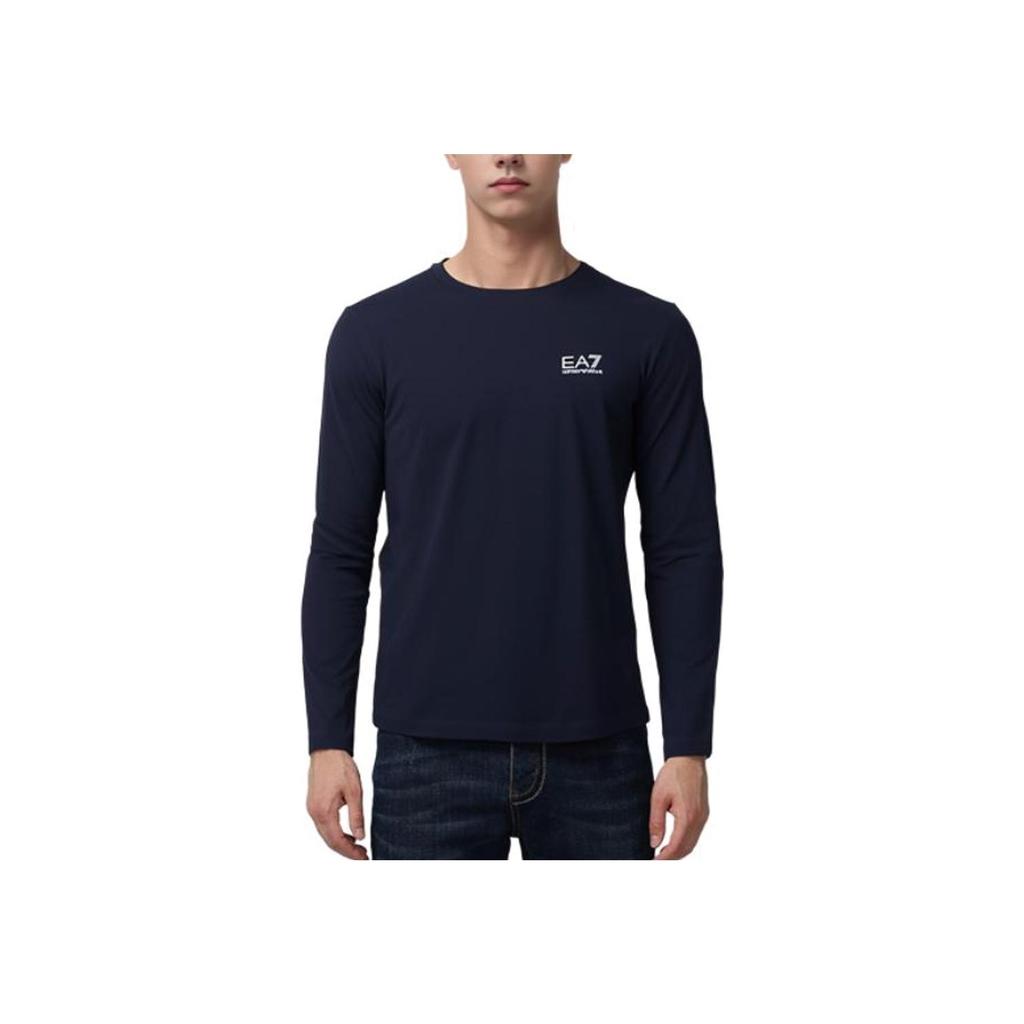 Emporio Armani EA7 Solid Color Crew Neck Long Sleeve T-Shirt Men Tops Blue 8NPT55PJM5Z1578