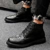 Mens Boots High Quality Men Casual Shoes Winter Lace-Up Side Zipper Ankle Boots Plush Warm Outdoor Snow Shoes Crocodile Pattern